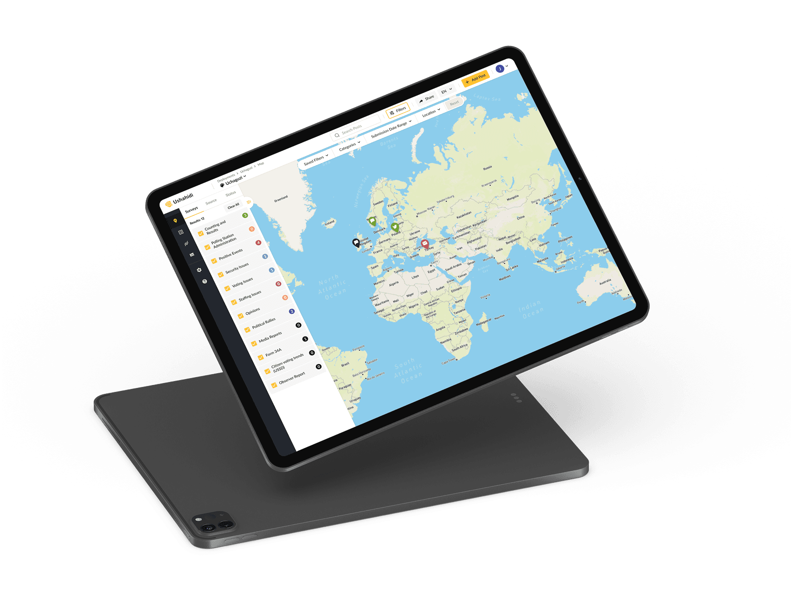 Ushahidi deployment map on a tablet